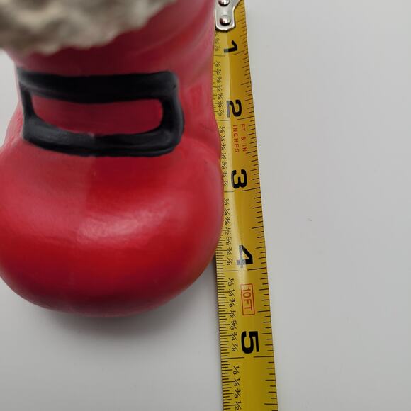 Vintage Santa Claus Red Boot Planter Vase Candy Holder 4" Holly Black Buckle - Picture 9 of 10